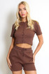 Ribbed Button Front Top And Shorts Set