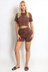 Ribbed Button Front Top And Shorts Set