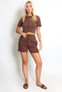 Ribbed Button Front Top And Shorts Set