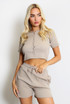 Ribbed Button Front Top And Shorts Set