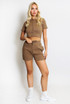 Ribbed Button Front Top And Shorts Set