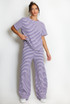 Stripe Woven Short Sleeve Top And Trouser Set