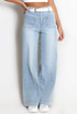 Belted Light Wash Wide Flare Jeans