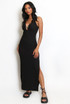 Shell Buckle Plunge Neck Maxi Dress