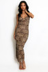 Leopard Print Mesh Studded Midi Dress