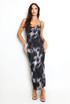 Abstract Print Mesh Midi Dress
