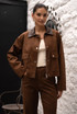 Faux Suede Jacket With PU Collar