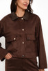Faux Suede Jacket With PU Collar