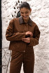 Faux Suede Jacket With PU Collar