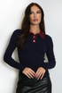 Fine Knit Contrast Collar Top