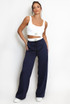 Casual Bralet and Trouser Set With Contrast Waistband 