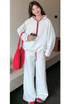 Contrast Piping Hooded Sweatshirt And Jogger Set