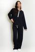 Contrast Piping Hooded Sweatshirt And Jogger Set
