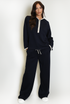 Contrast Piping Hooded Sweatshirt And Jogger Set