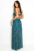 Printed Mesh Cut Out Back Maxi Dress