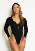 Ribbed Buttons Trim Bodysuit