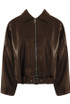 Faux Leather Bomber Jacket With Belt