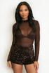 Sequin Neck Mesh Bodysuit