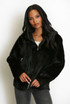 Faux Fur Hooded Jacket With Cable Look Hem