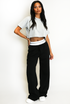 Banded Waist Wide Leg Trousers