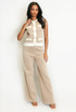 Ribbed Contrast Trim Waistcoat and Wide Leg Trousers Set