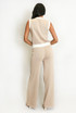 Ribbed Contrast Trim Waistcoat and Wide Leg Trousers Set