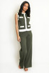 Ribbed Contrast Trim Waistcoat and Wide Leg Trousers Set