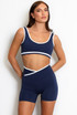  Crop Top And Shorts Gym Set With Contrast Piping