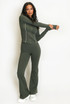 Contrast Lining Zipper Top and Flare Hem Trouser Set