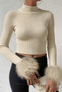 Fur Cuff Fine Knit Ribbed Jumper