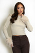 Fur Cuff Fine Knit Ribbed Jumper