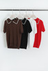 Fine Knit Polo Top With Embellished Collar