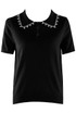 Fine Knit Polo Top With Embellished Collar