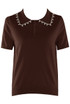Fine Knit Polo Top With Embellished Collar