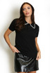 Fine Knit Polo Top With Embellished Collar