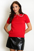 Fine Knit Polo Top With Embellished Collar