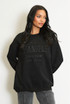 Black Embroidered Slogan Sweatshirt