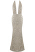 Sequin Plunge Halter Neck Maxi Dress