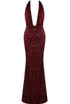 Sequin Plunge Halter Neck Maxi Dress