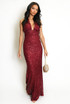 Sequin Plunge Halter Neck Maxi Dress