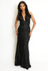 Sequin Plunge Halter Neck Maxi Dress