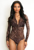 Leopard Mesh Twist Front Bodysuit