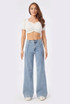 Front Seam Wide Leg Denim Jeans