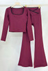 Contrast Edge Square Neck Top and Flare Hem Trouser Set