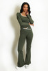 Contrast Edge Square Neck Top and Flare Hem Trouser Set