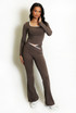 Contrast Edge Square Neck Top and Flare Hem Trouser Set