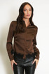 Brown Satin Lace Hem Blouse