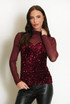 Mesh Sequin Long Sleeve Top