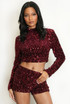 Sequin Long Sleeve Crop Top