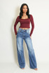 Denim Blue New York Embroidered Boyfriend Jeans